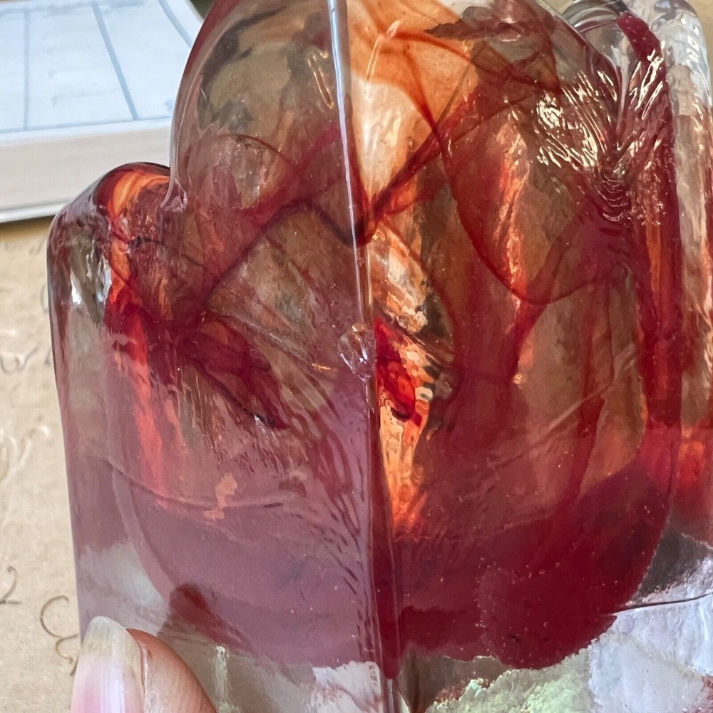 Signed Stockholms Glasbruk Karin Hammar Skansen Art Glass Votive Candle Red Sq - Picture 10 of 10
